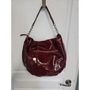 Liz Claiborne Red Patent Leather Hobo Shoulder Bag Ruby Maroon Merlot Valentine